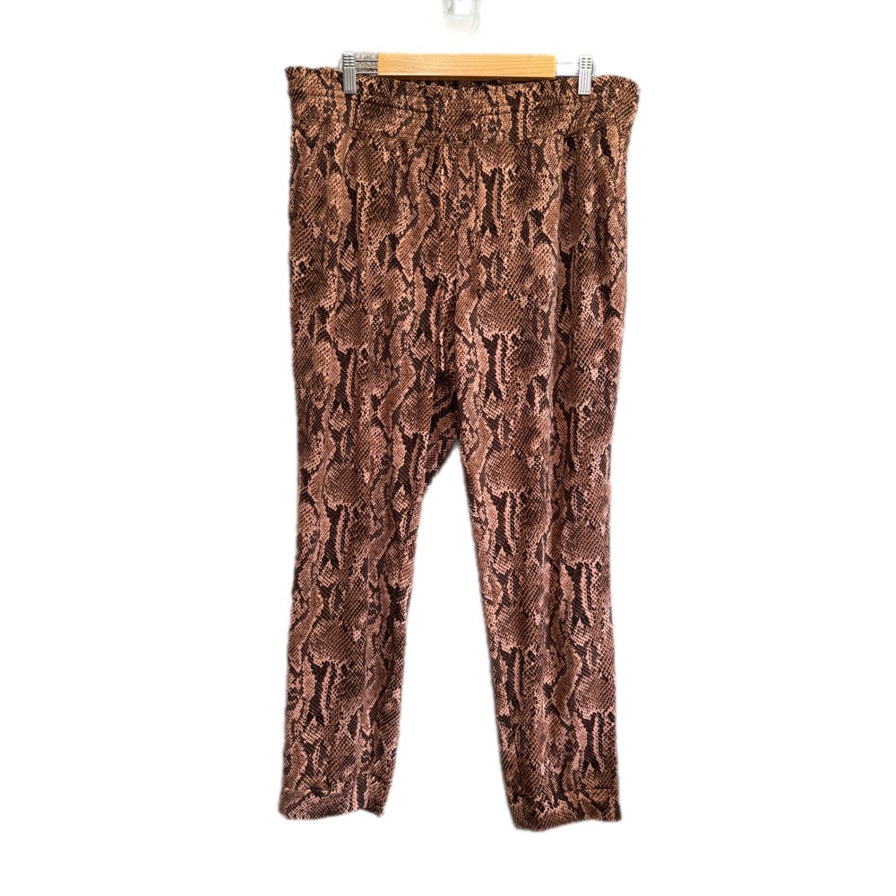 Express Snakeskin Print Joggers Women Large Brown Tan Elastic Waist Animal Print